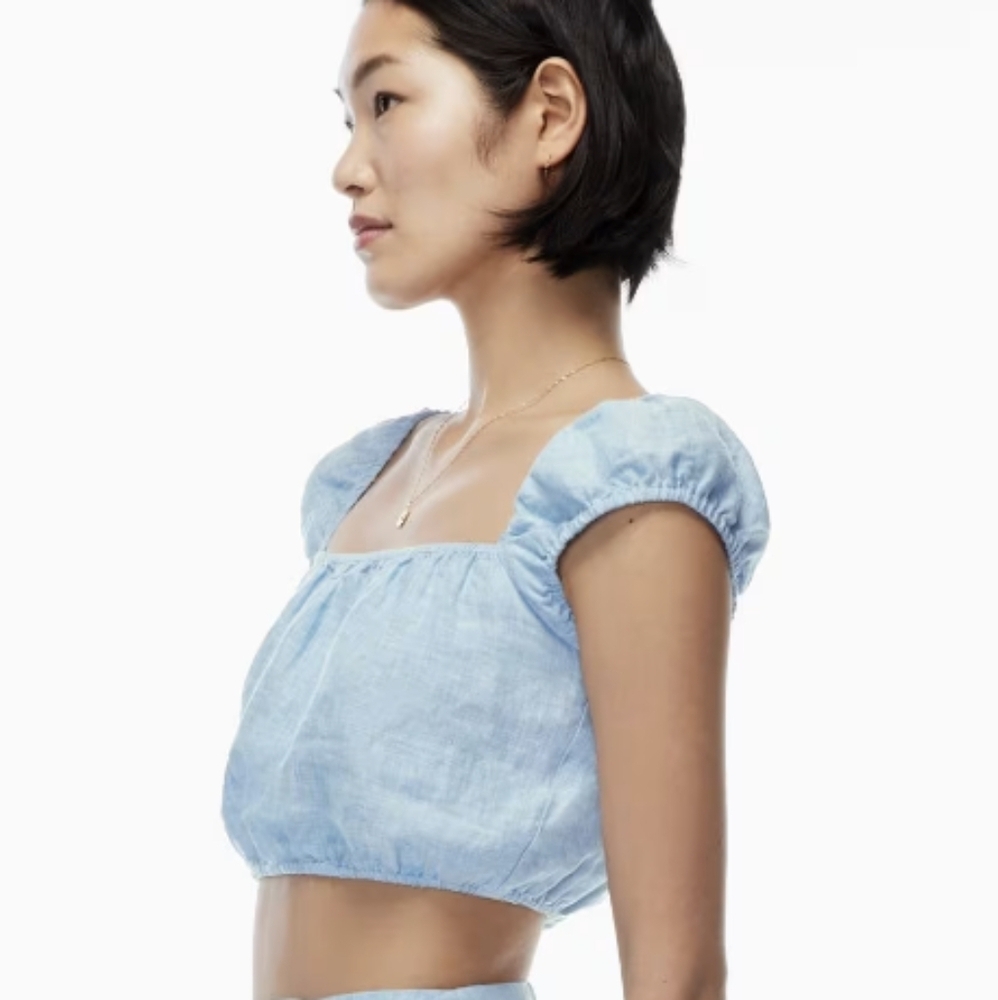 Aritzia Wilfred ethereal linen top small blue - Picture 2 of 14